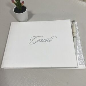NIB Classic white and silver wedding guest book and pen​​​​​​​​​​​​​​